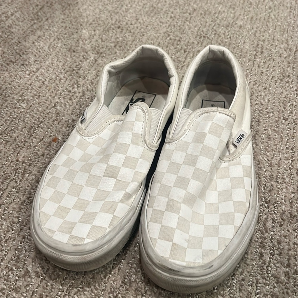Vans Women's White Checkered Slip-On Shoes